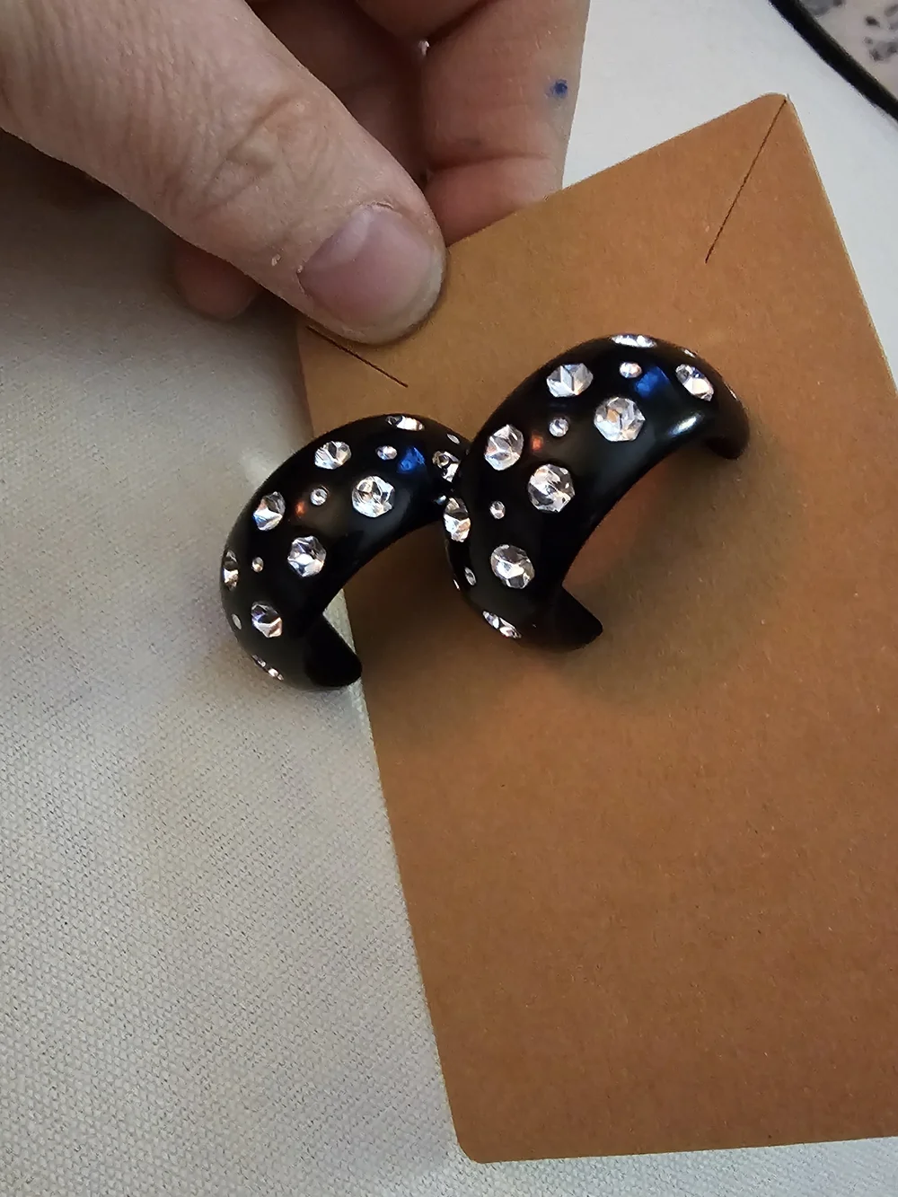 Black Rhinestone Hoop Earrings - Picture 8 of 9